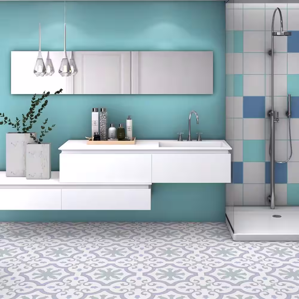 Merola Tile Lacour Aqua 9-3/4 in. x 9-3/4 in. Porcelain Floor and Wall Tile (10.88 sq. ft./Case)