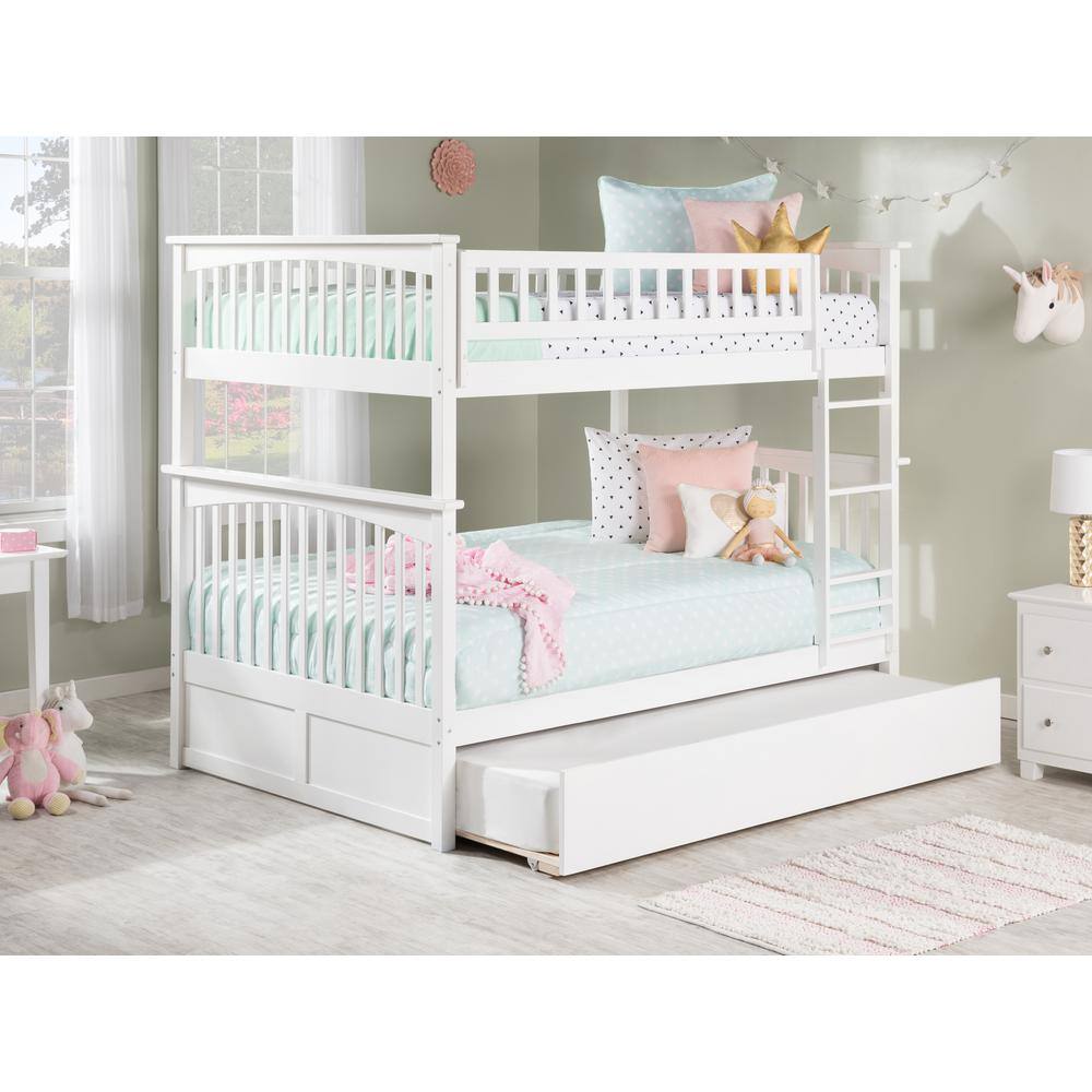 AFI Columbia Bunk Bed Full over Full with Twin Size Urban Trundle Bed in White