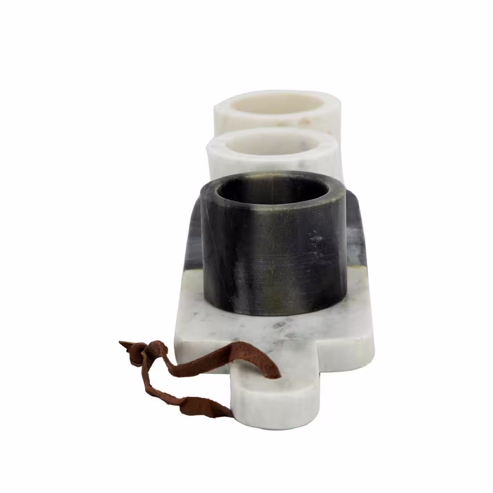 A & B Home Marble Black/White Condiment Cups and Tray (Set of 4)