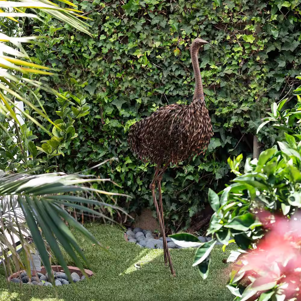 Alpine Corporation 45 in. Tall Outdoor Metal Peaking Ostrich Standing Yard Statue Decoration