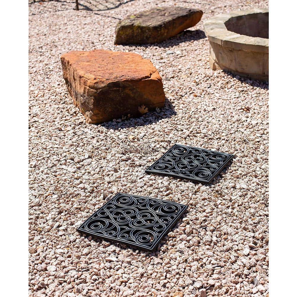 BirdRock Home 12 in. x 12 in. Black Rubber Tile Step Stone (Set of 3)