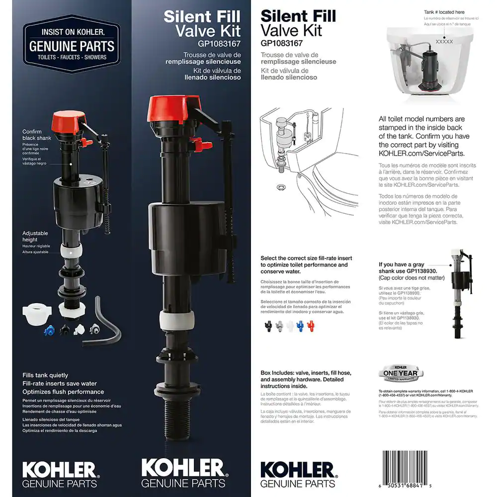 KOHLER Silent Fill High Rate Toilet Valve Kit