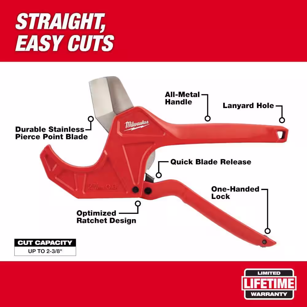 Milwaukee 2-3/8 in. and 1-5/8 in. Ratcheting PVC and Tubing Cutter