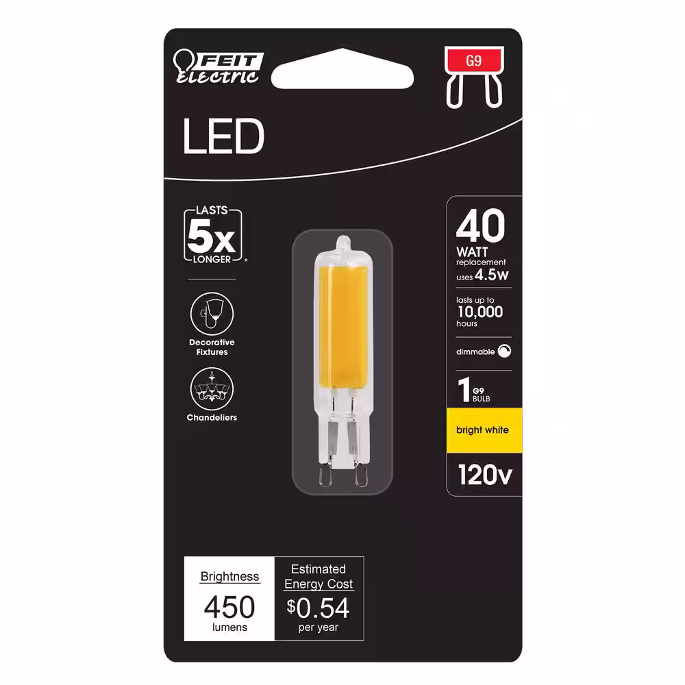 Feit Electric 40-Watt Equivalent T4 G9 Bi-Pin Base Dimmable LED Light Bulb in Bright White 3000K (1-Bulb)