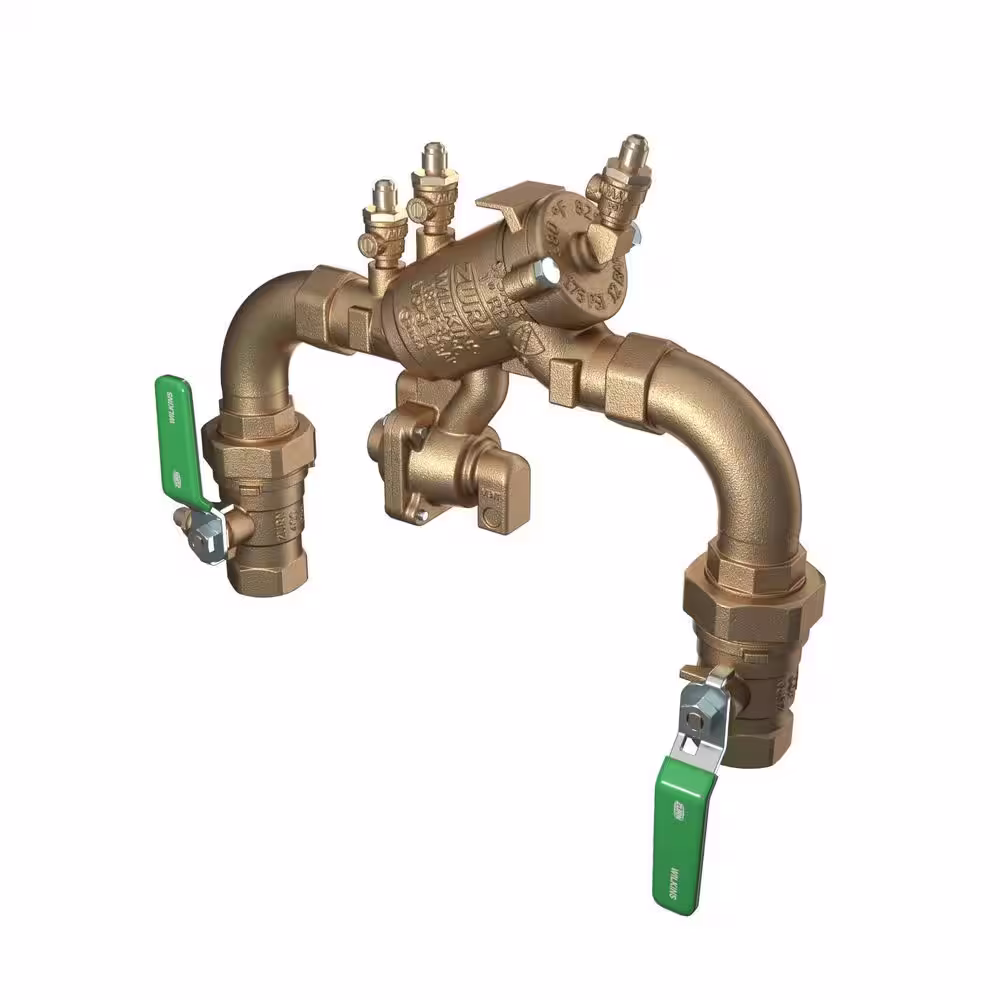 Wilkins 1 in. 975XL3 Reduced Pressure Principle Backflow Preventer with 90-Degree Street Elbows and Union Ball Valves