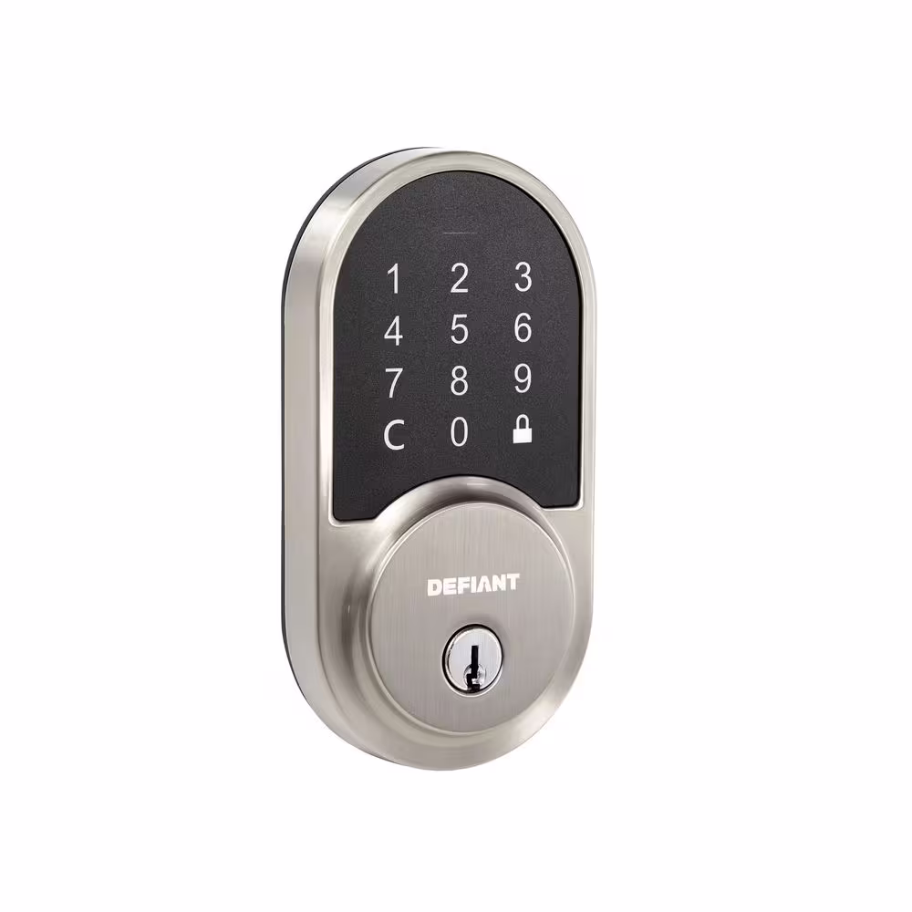 Defiant Round Satin Nickel Smart Wi-Fi Deadbolt Powered by Hubspace