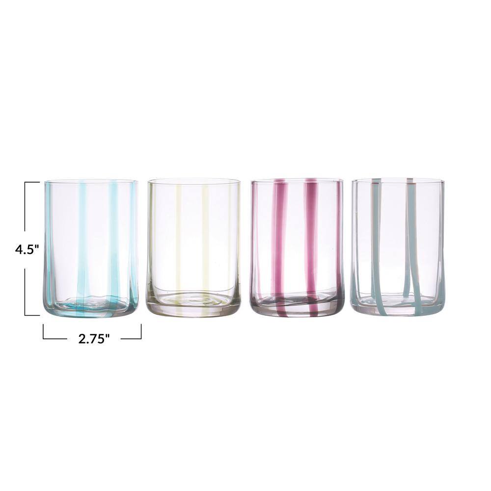 Storied Home Multicolor Striped Glass Tumbler Drinking Glass (Set of 12) 12 oz.