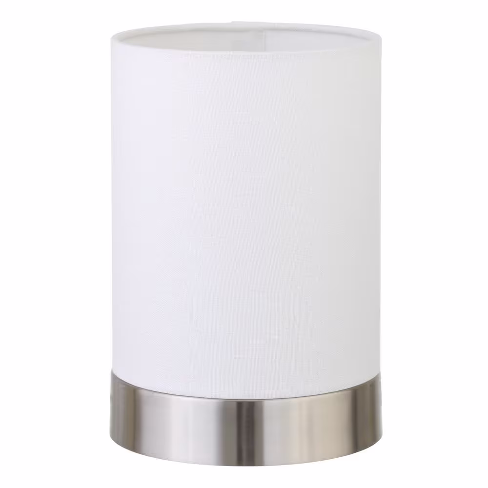 None Piper 9 in. Brushed Nickel/White Uplight Mini Lamp with Fabric Shade