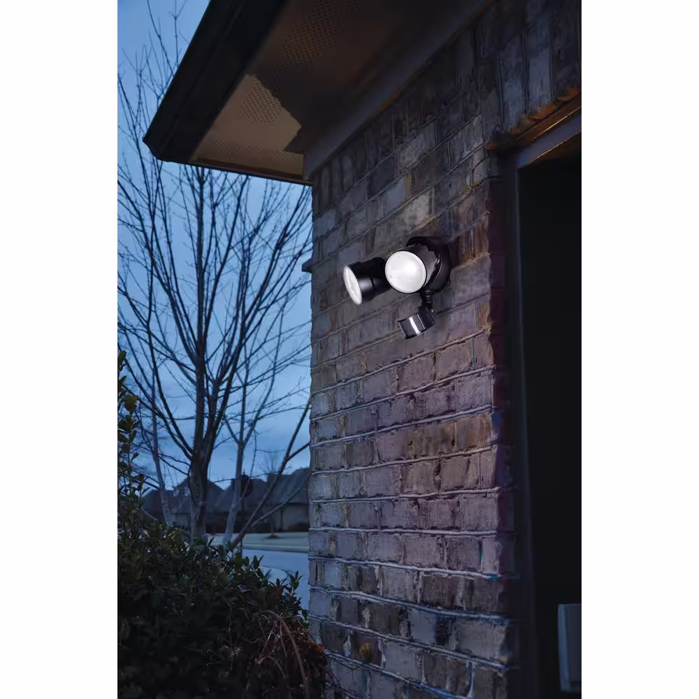 LUTEC 110 Degree 2-Head Black Integrated LED Motion activated Outdoor Flood Light