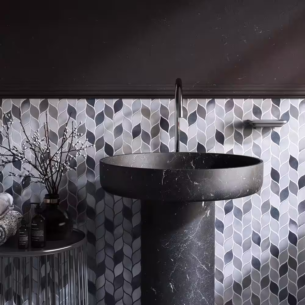 MOLOVO Silvleaf Gray 12.21 in. x 13.39 in. Geometric Matte Aluminum Mosaic Tile (11.4 sq. ft./Case)