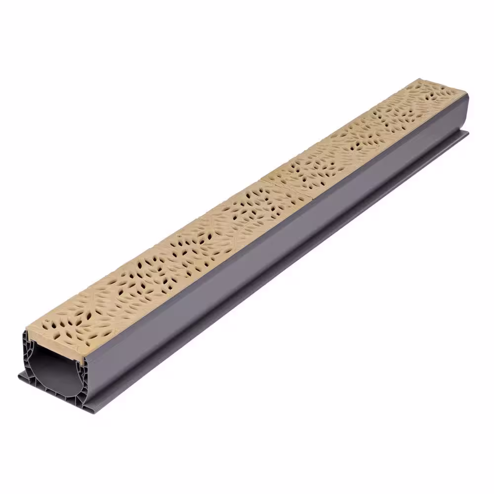 NDS Spee-D Channel Drain Grate, 4-7/16 in. wide X 2 ft. long, Decorative Botanical Design, Sand Plastic