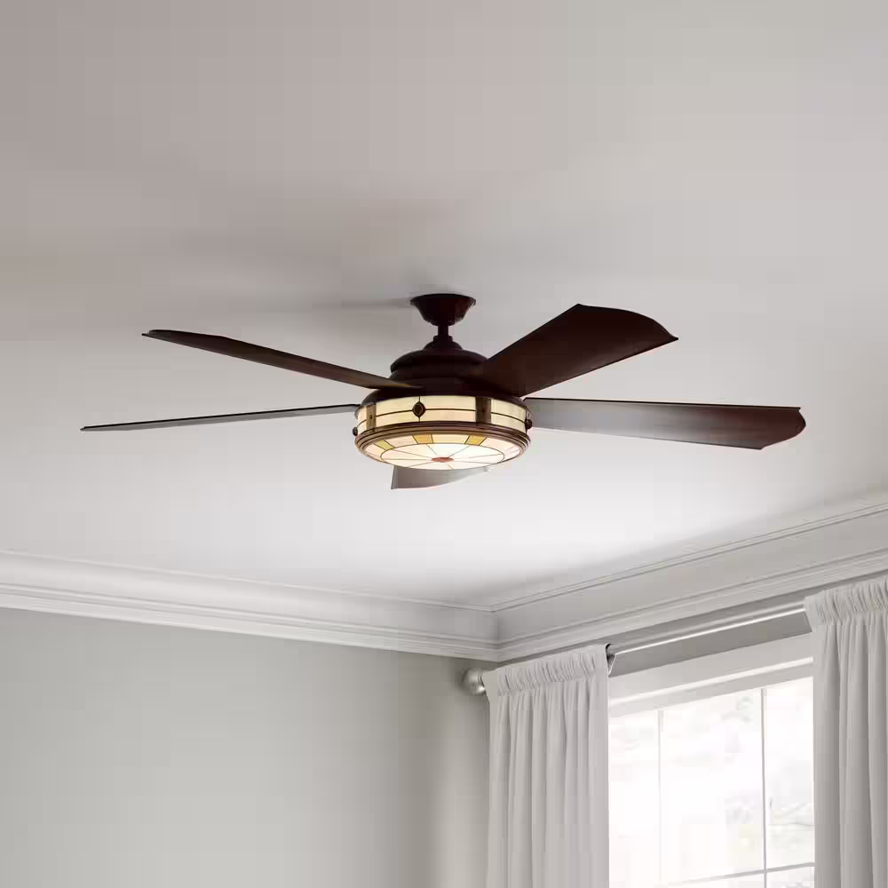 Hampton Bay Savona 52 in. LED Weathered Bronze Ceiling Fan with Light and Remote Control