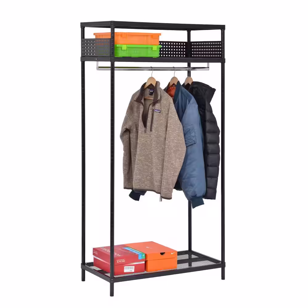 Muscle Rack Steel Clothing Rack with Wire Shelves in Black (36 in. W x 71 in. H)