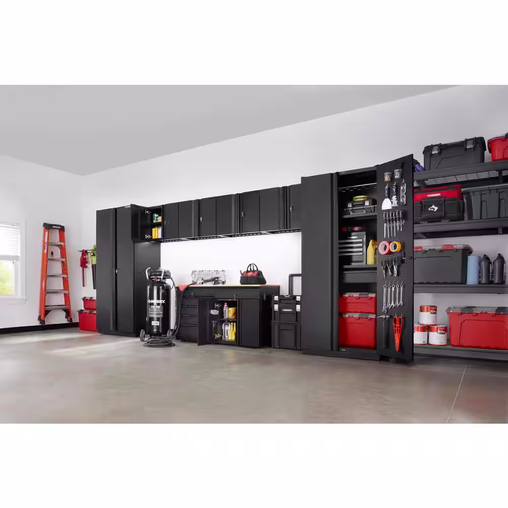 Husky 8-Piece Heavy Duty Welded Steel Garage Storage System in Black (184 in. W x 81 in. H x 24 in. D)