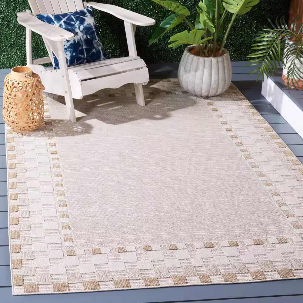 SAFAVIEH Global Beige/Light Beige 9 ft. x 12 ft. Border Indoor/Outdoor Area Rug
