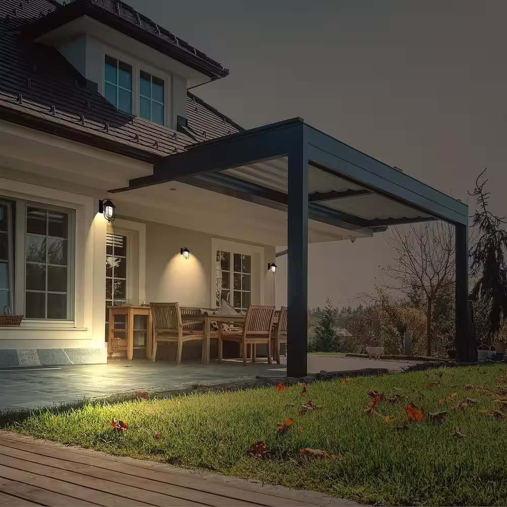 Honeywell 1-Light Black Integrated LED Outdoor Round Wall Sconce with Dusk to Dawn Sensor
