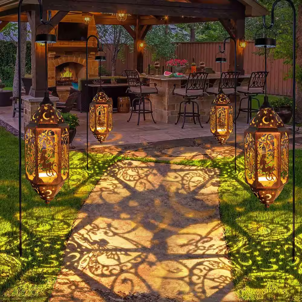 None Outdoor Decor, Big Fairy Moon Metal Decorative Solar Lights (2-Pack)