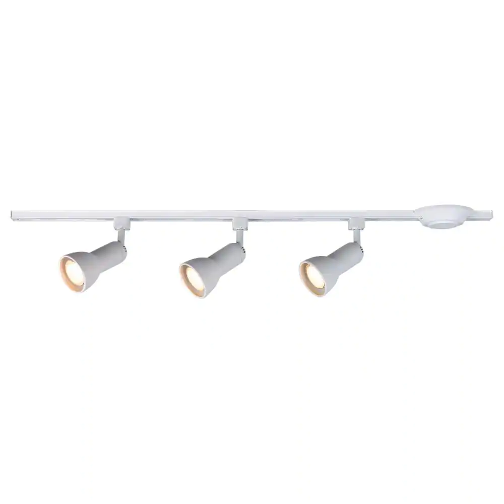 Hampton Bay 4 ft. White Hard Wired Linear Track Lighting Kit with R20/PAR20 Medium Step Head Track Lighting Heads