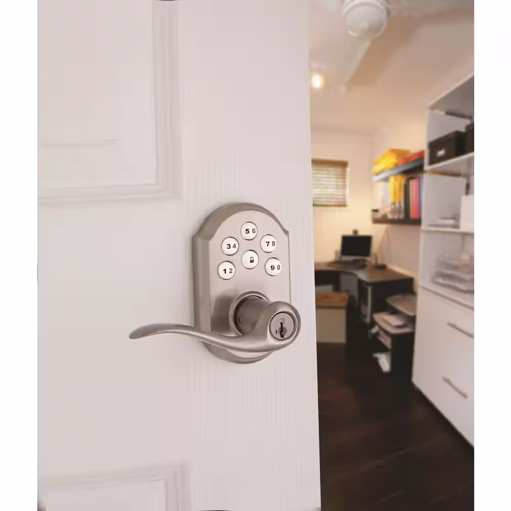 Kwikset Z-Wave SmartCode Lifetime Satin Nickel Keypad Electronic Tustin Door Lever Featuring SmartKey Security