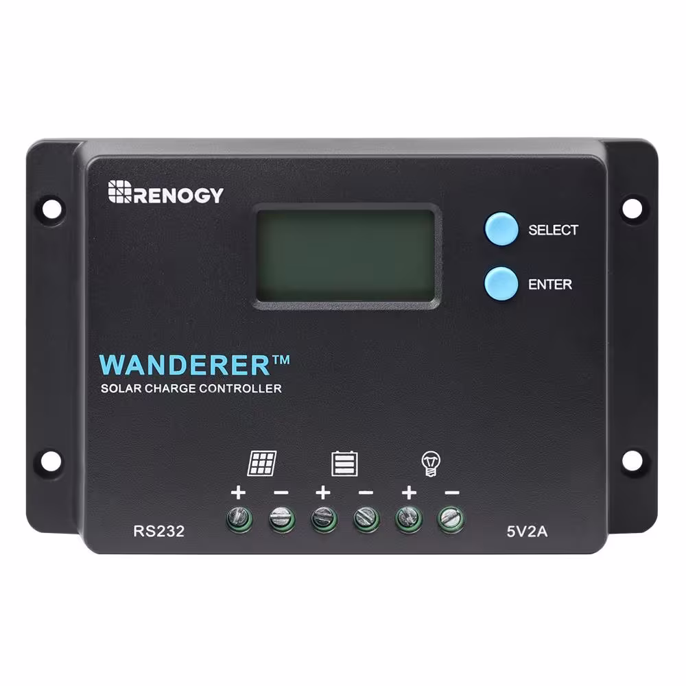 Renogy Wanderer 12/24-Volt 10 Amp PWM Solar Charge Controller with USB Ports