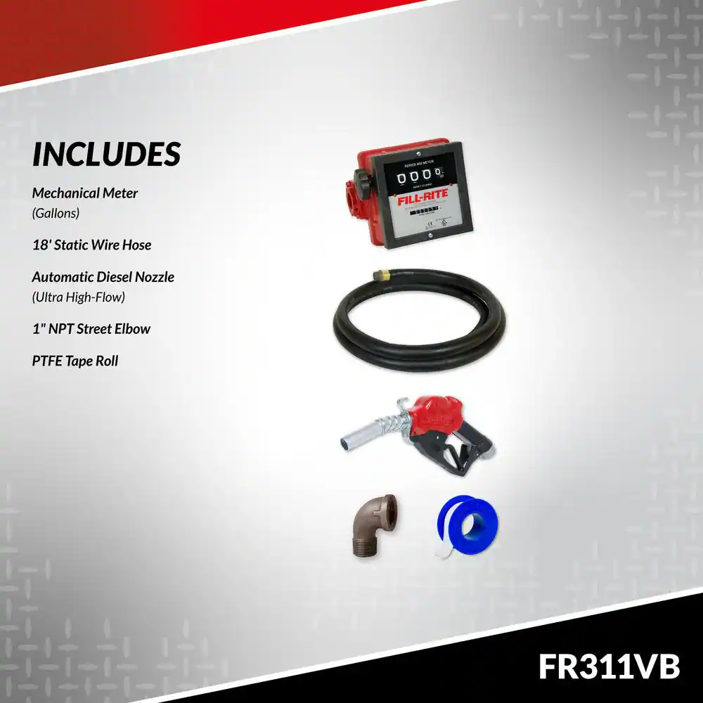 FILL-RITE 230-Volt 3/4 HP 35 GPM Fuel Transfer Pump with Discharge Hose, Automatic Nozzle and Mechanical Meter