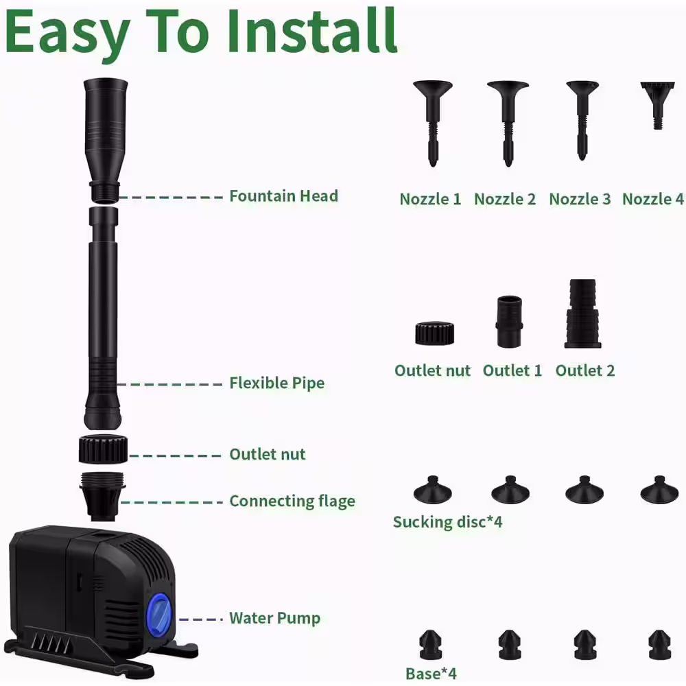 None Fountain Pond Submersible Water Pump 25-Watt 400GPH Adjustable Quiet Outdoor Pump with 3 Nozzles 32 ft. Power Cord