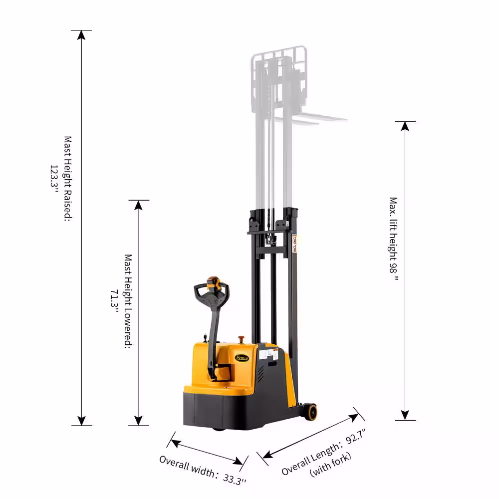 None 2200 lbs. Counterbalanced Electrical Stacker Walkie Pallet Stacker Drive Lift with Electromagnetic Brake 98 in. Lifting