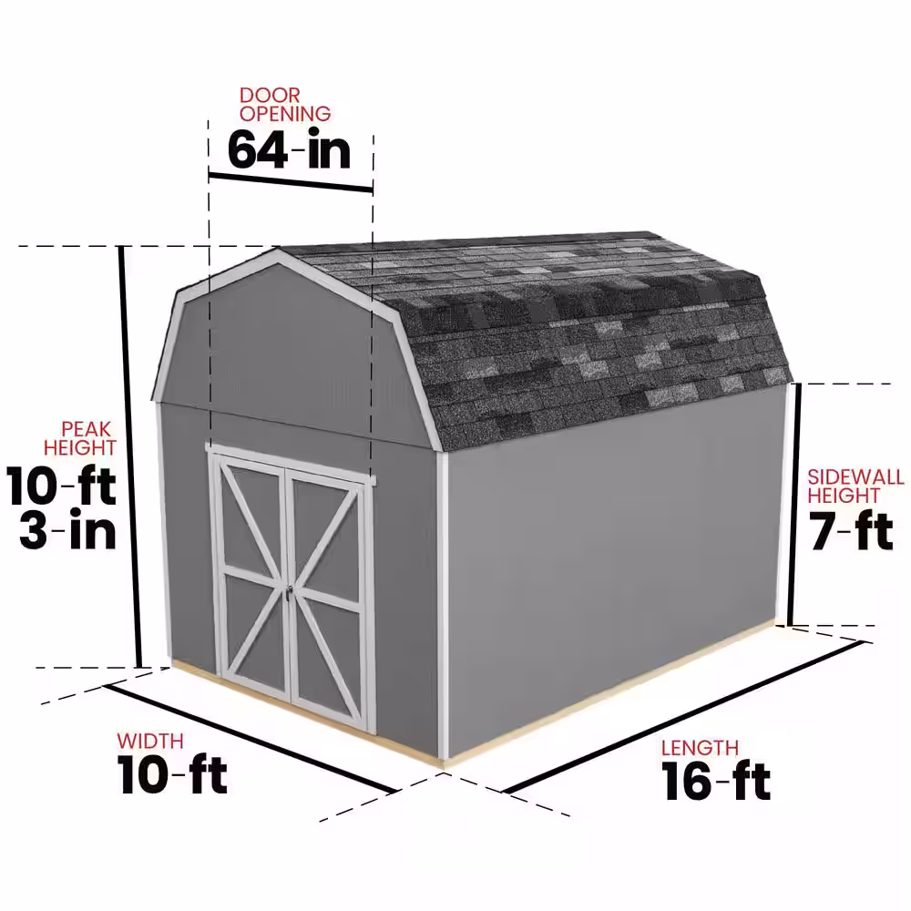 Handy Home Products Professionally Installed Braymore 10 ft. x 16 ft. Outdoor Wood Shed with Smartside- Driftwood Grey Shingle (160 sq. ft.)