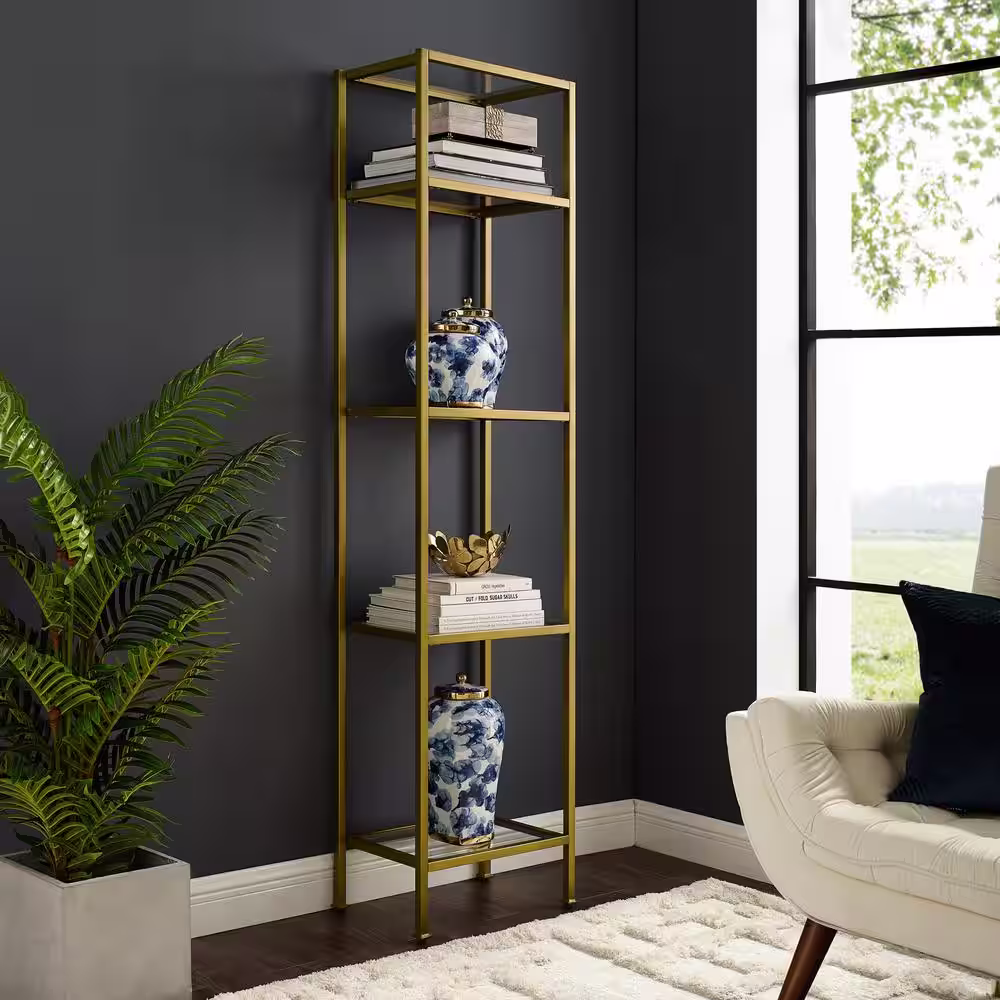 CROSLEY FURNITURE 73 in. Gold/Clear Metal 4-shelf Etagere Bookcase with Open Back