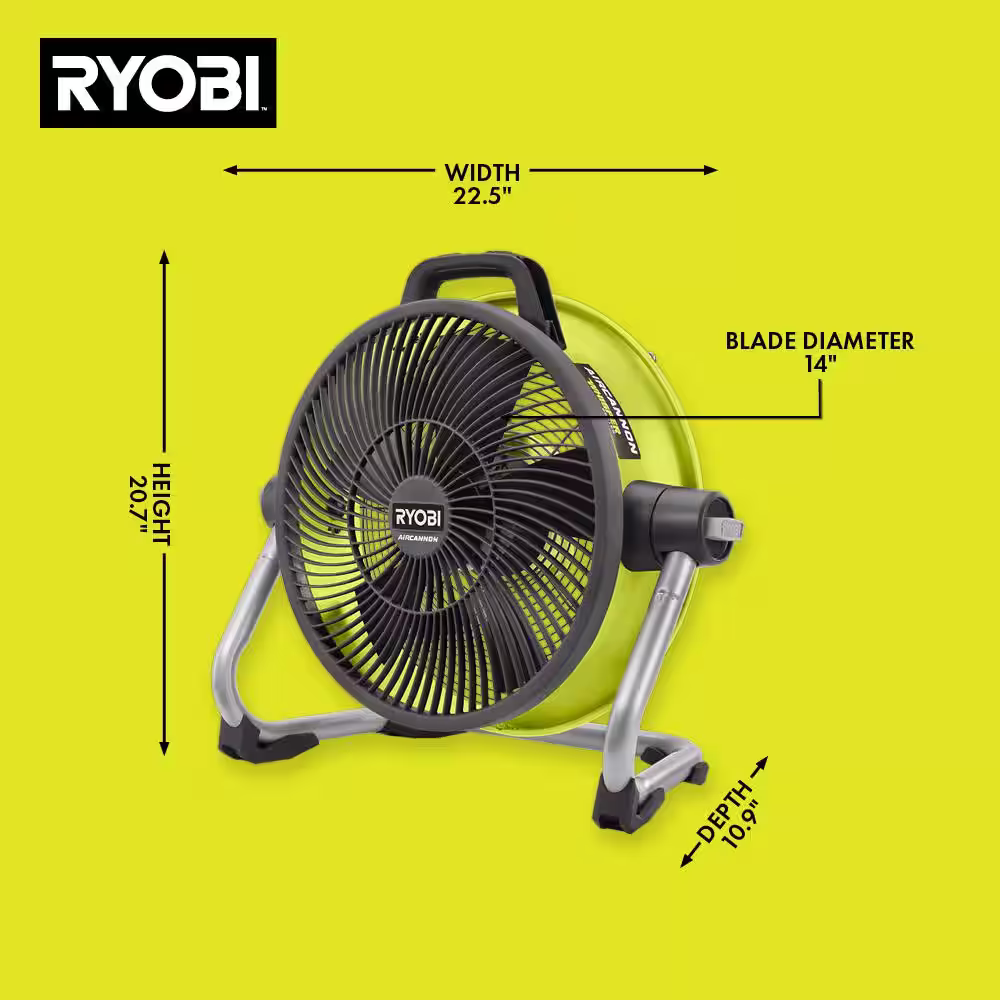 RYOBI 40V 14 in. Cordless Hybrid WHISPER SERIES Air Cannon Fan (Tool Only)