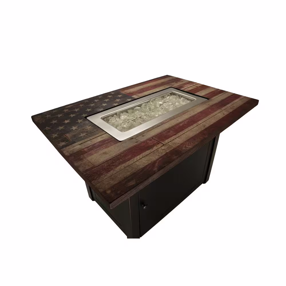 Endless Summer 40 in. x 28 in. Outdoor Rectangular Steel Frame LP Gas Fire Pit in Flag Print with Electronic Ignition and Cover
