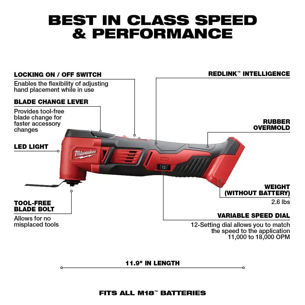 Milwaukee M18 18V Lithium-Ion Cordless Oscillating Multi-Tool (Tool-Only)