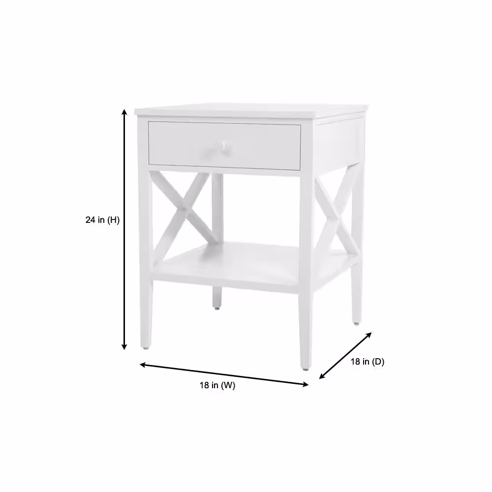 StyleWell Oakley Rectangular White Wood 1 Drawer End Table with X Side Detail (18 in. W x 24 in. H)