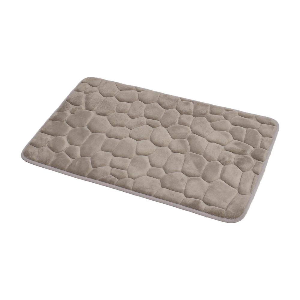 None 3D Cobble Taupe 20 in. x 32 in. Stone Shaped Memory Foam Microfiber Bath Mat