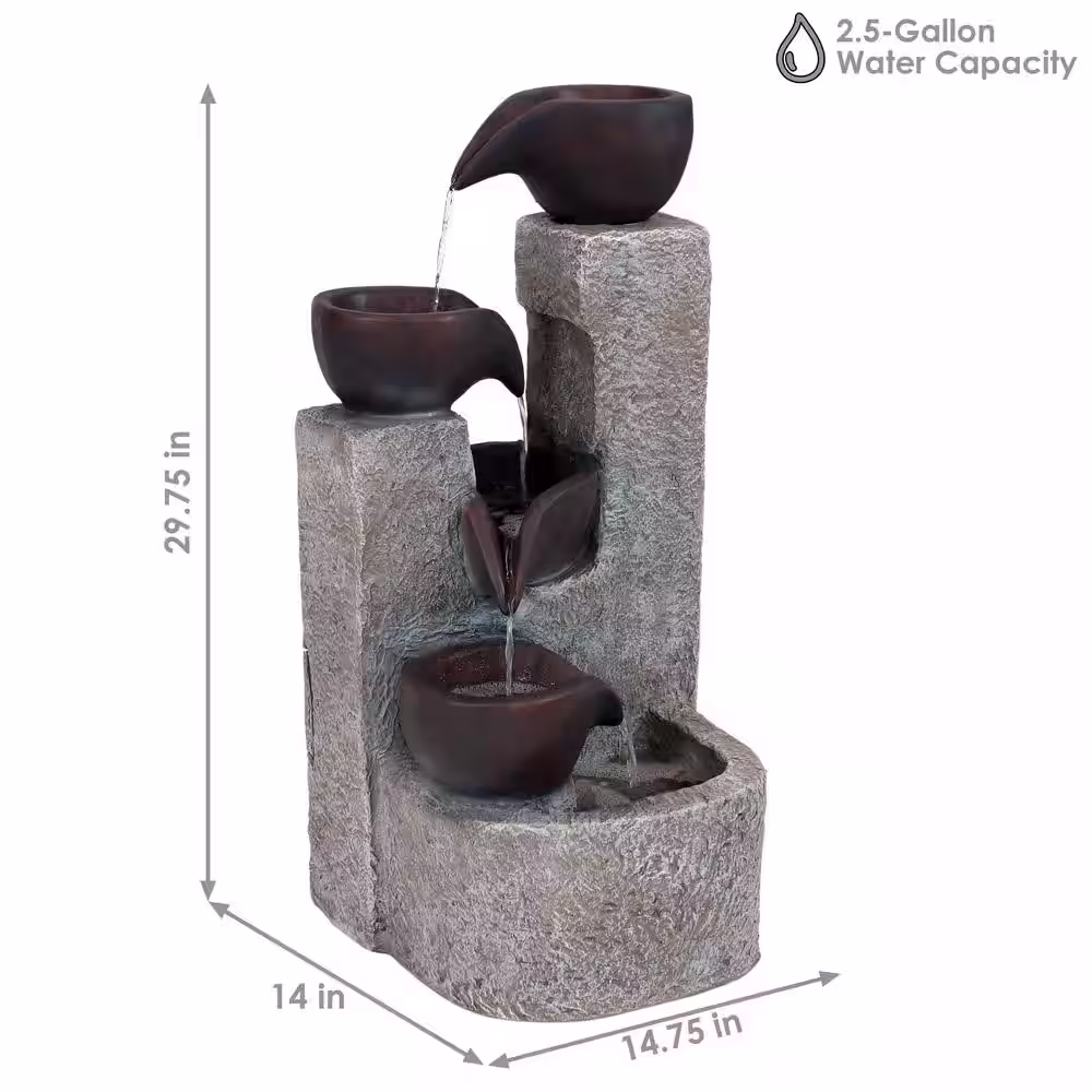 Sunnydaze Decor 29 in. Aged Tiered Vessels Solar Fountain with Battery Backup