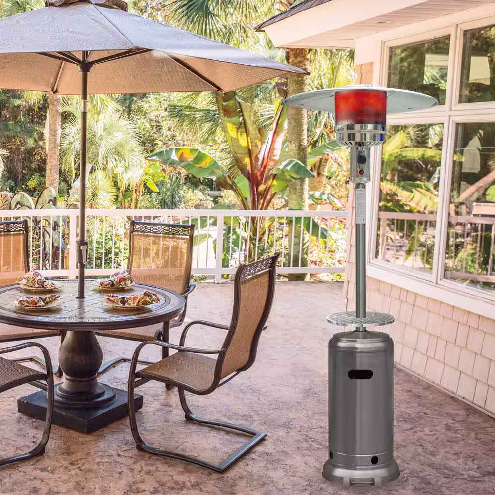 Hanover 7 ft. 48,000 BTU Stainless Steel Umbrella Propane Patio Heater with Weather-Protective Cover