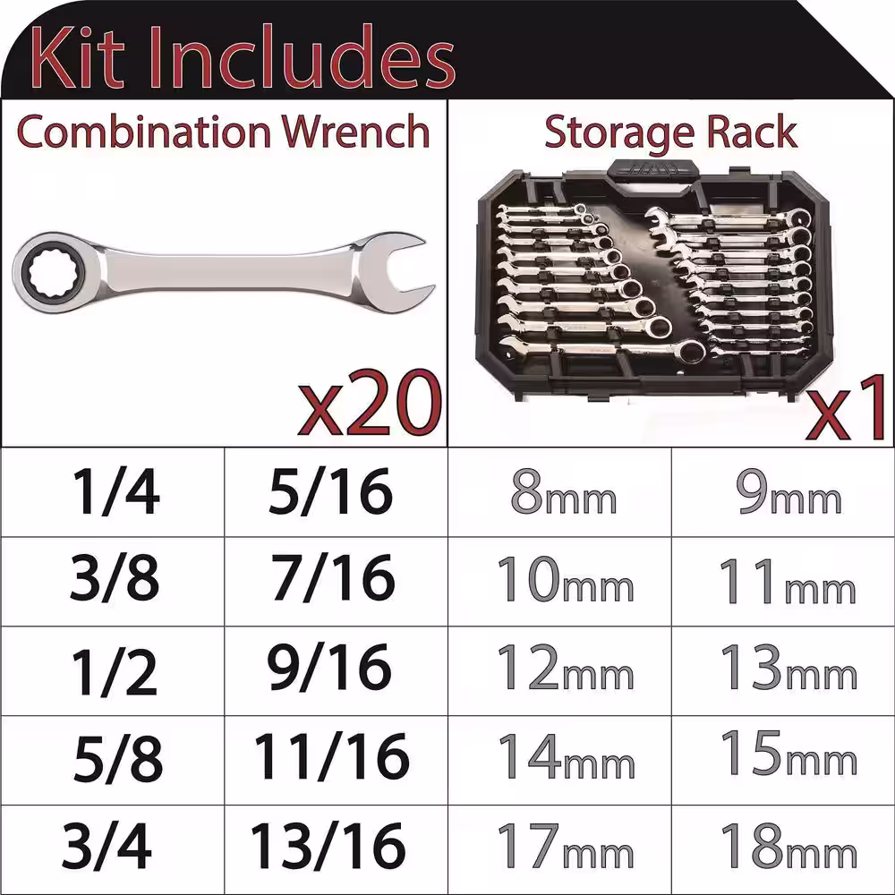 Husky SAE/Metric Combination Ratcheting Wrench Set (20-Piece)