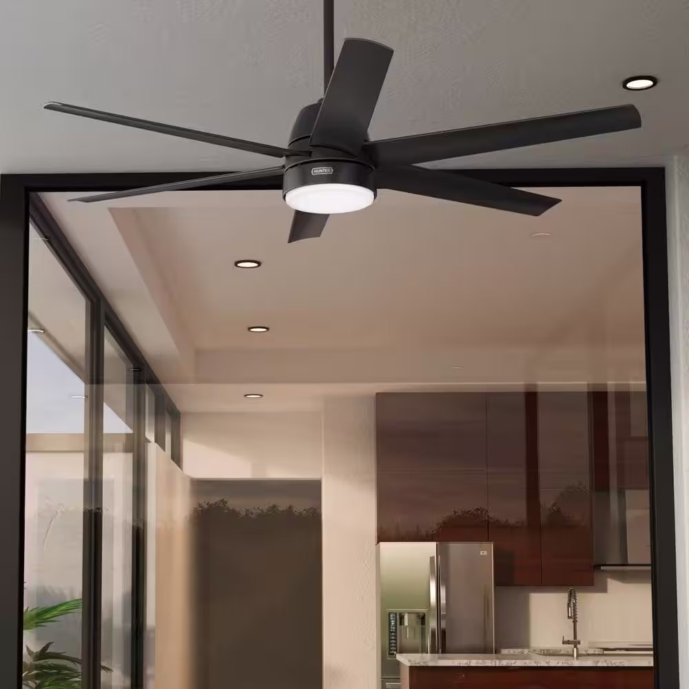 Hunter Skysail 60 in. Outdoor Matte Black Ceiling Fan with Light Kit and Wall Control Included