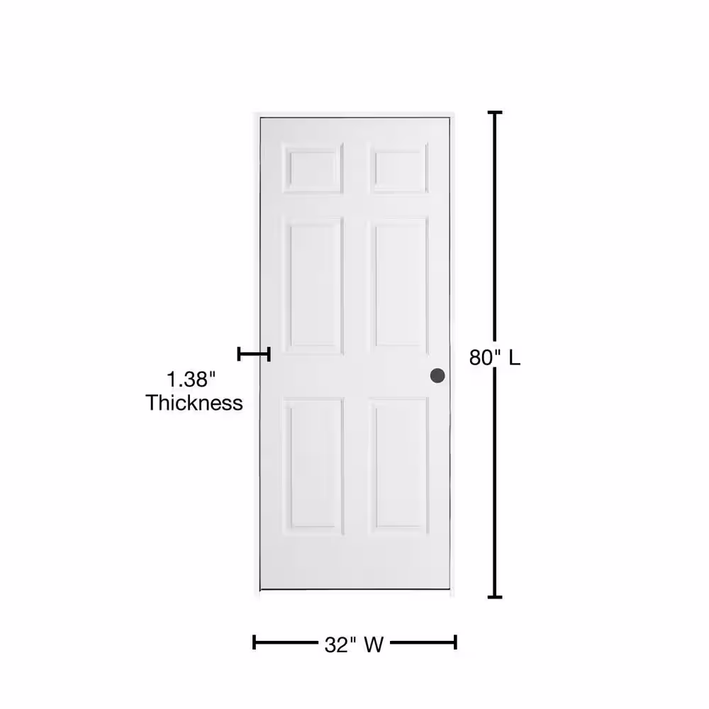 JELD-WEN 32 in. x 80 in. 6 Panel Colonist Primed Left-Handed Textured Molded Composite Single Prehung Interior Door