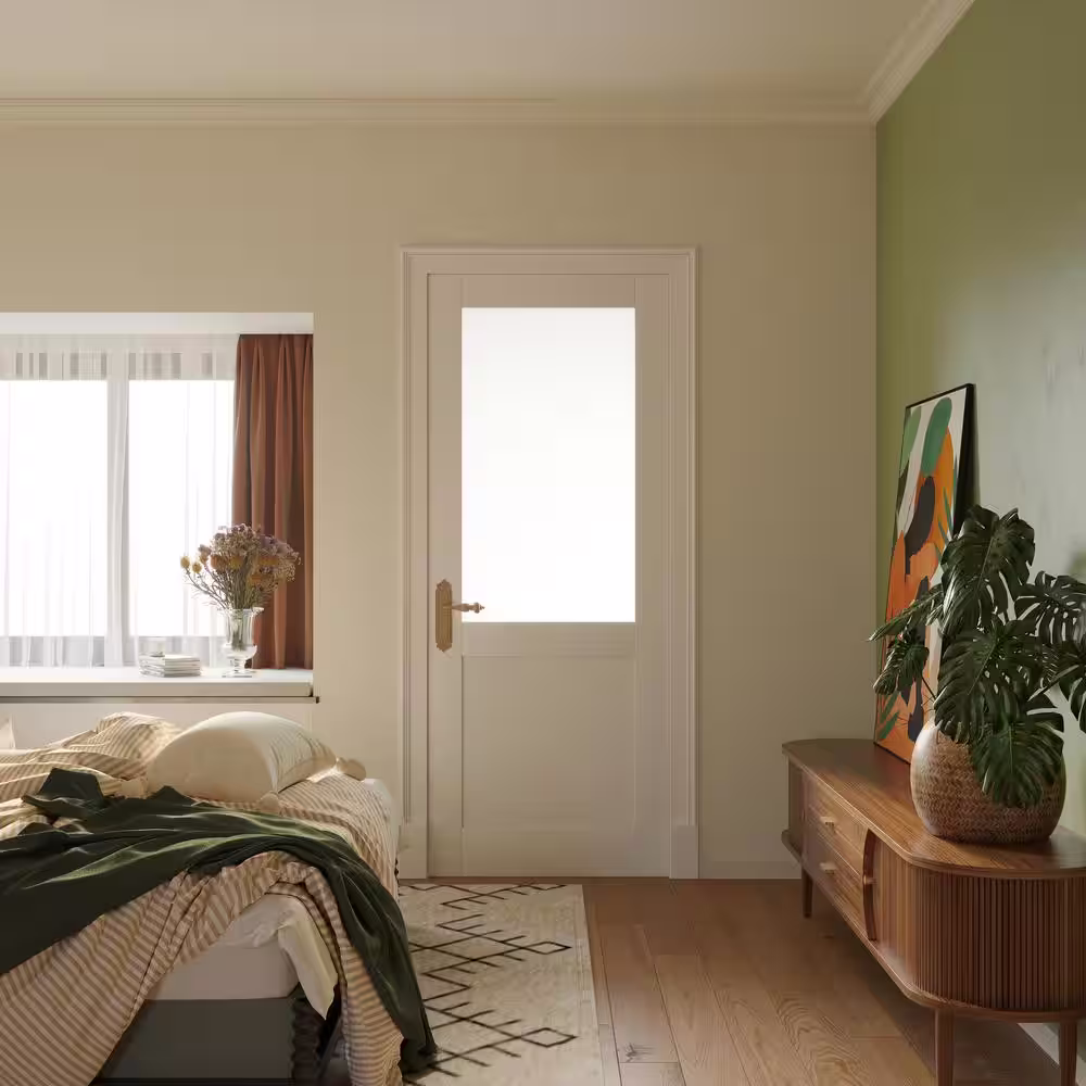 ARK DESIGN 30 in. x 80 in. Solid MDF Core 1/2 Frosted Glass, Manufactured Wood Primed White Interior Door Slab for Pocket Door
