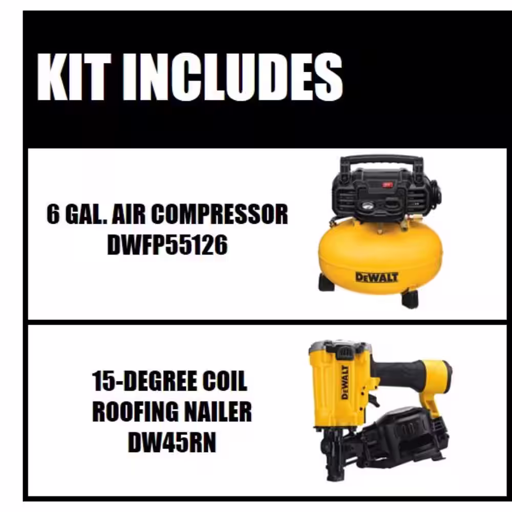 DEWALT 6 Gal. 165 PSI Electric Pancake Air Compressor and Pneumatic 15-Degree Coil Roofing Nailer