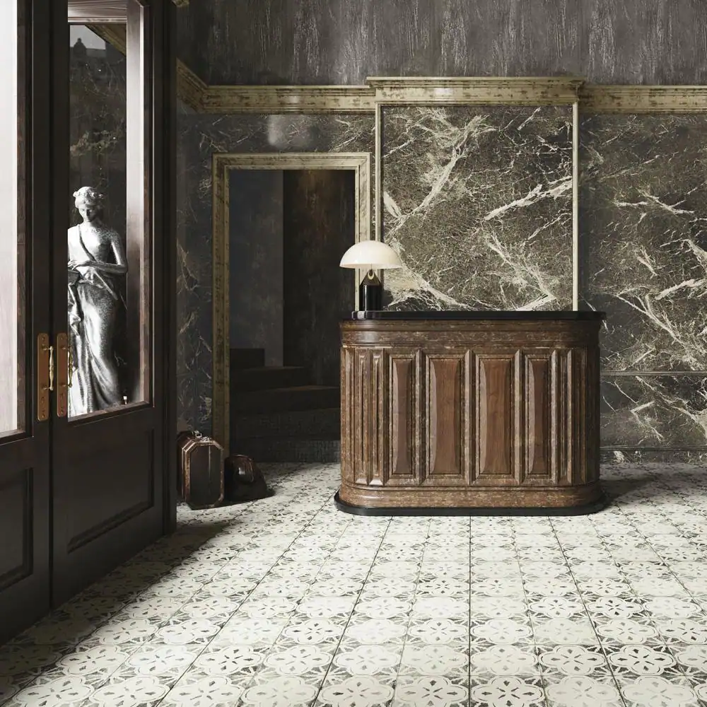 Merola Tile Kings Aurora Nero 17-5/8 in. x 17-5/8 in. Ceramic Floor and Wall Tile (10.95 sq. ft./Case)