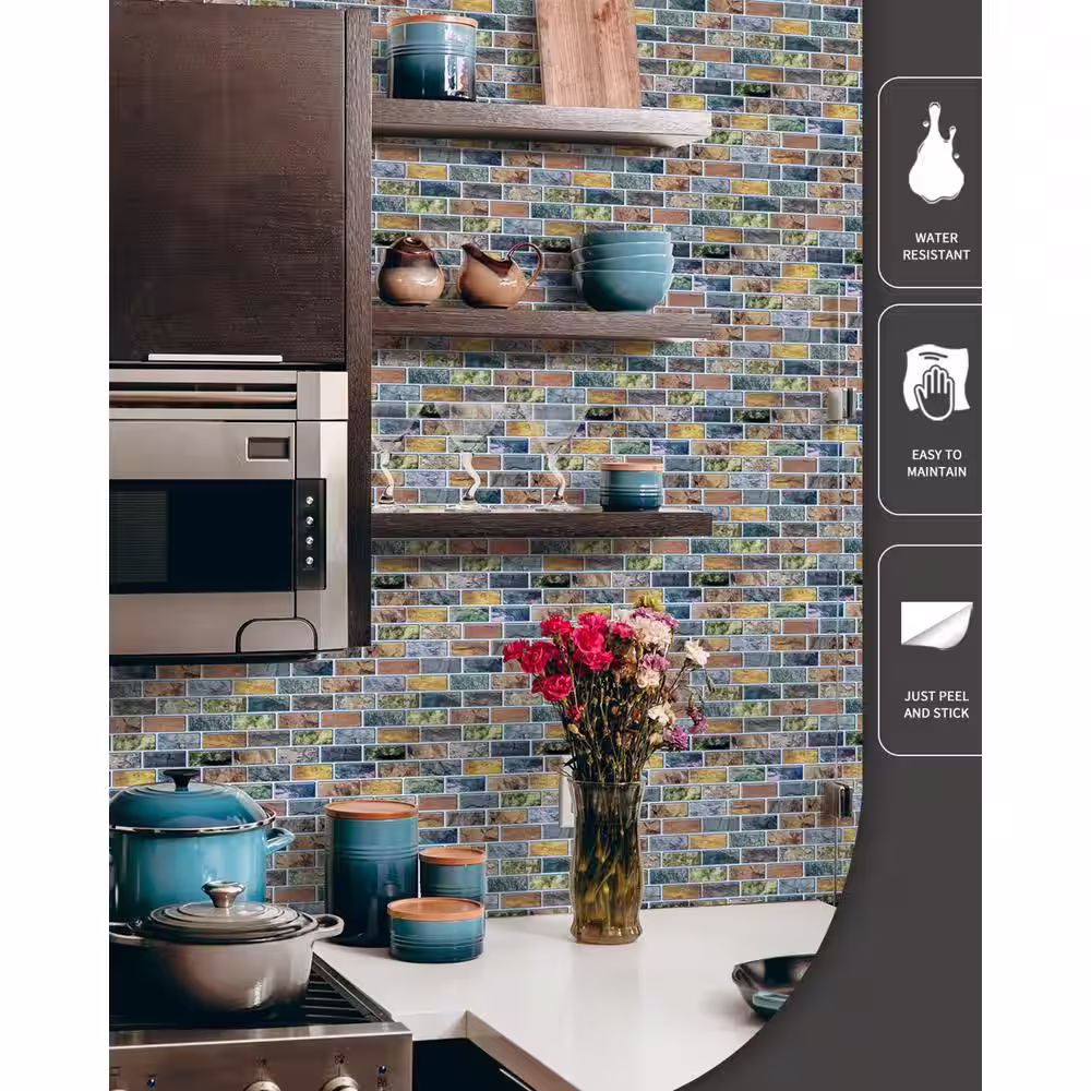 Art3d 12 in. x 12 in. Peel and Stick Vinyl Backsplash Tile in Colorful Stones Design (10-Pack)