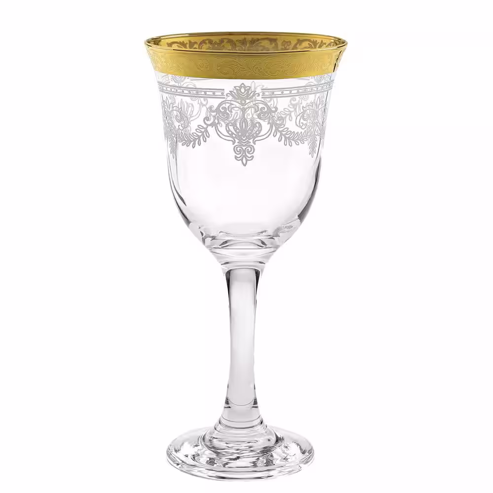 Lorren Home Trends Red Wine Stencil Pattern and Gold Band (Set of 6)