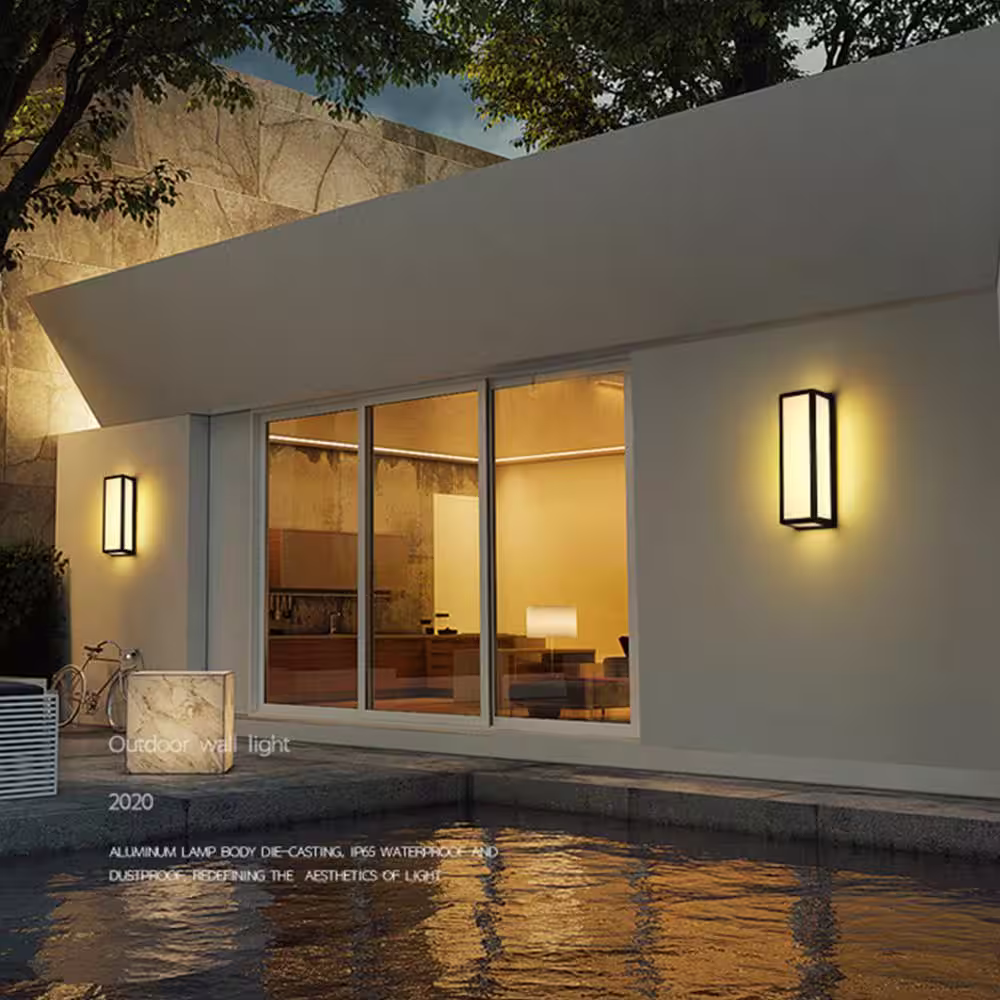 YANSUN 15.7 in. Black Cylinder Modern Integrated LED Indoor/Outdoor Porch Light Wall Lantern Sconce with White Shade
