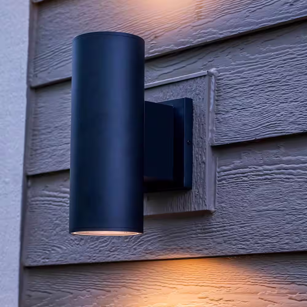 Home Decorators Collection Turrill Matte Black Outdoor Wall Cylinder Light Up Down