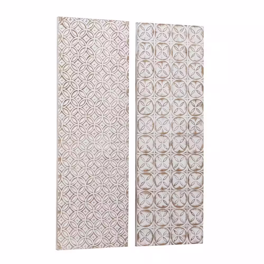 Litton Lane Wood White Intricately Carved Geometric Wall Decor (Set of 2)