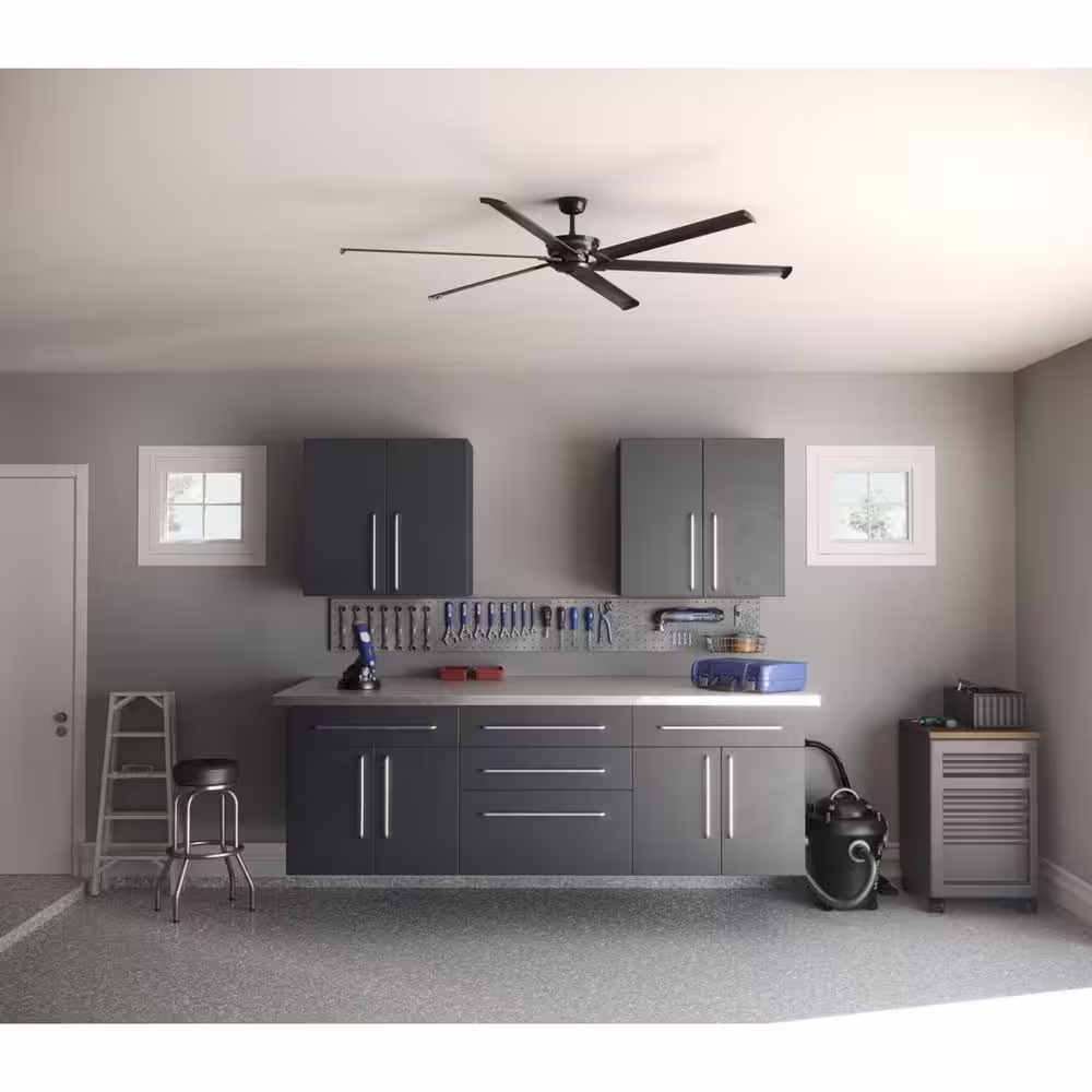 Progress Lighting Huff Collection Indoor/Outdoor 96 in. Six-Blade Black Modern Ceiling Fan with Six-Speed Remote