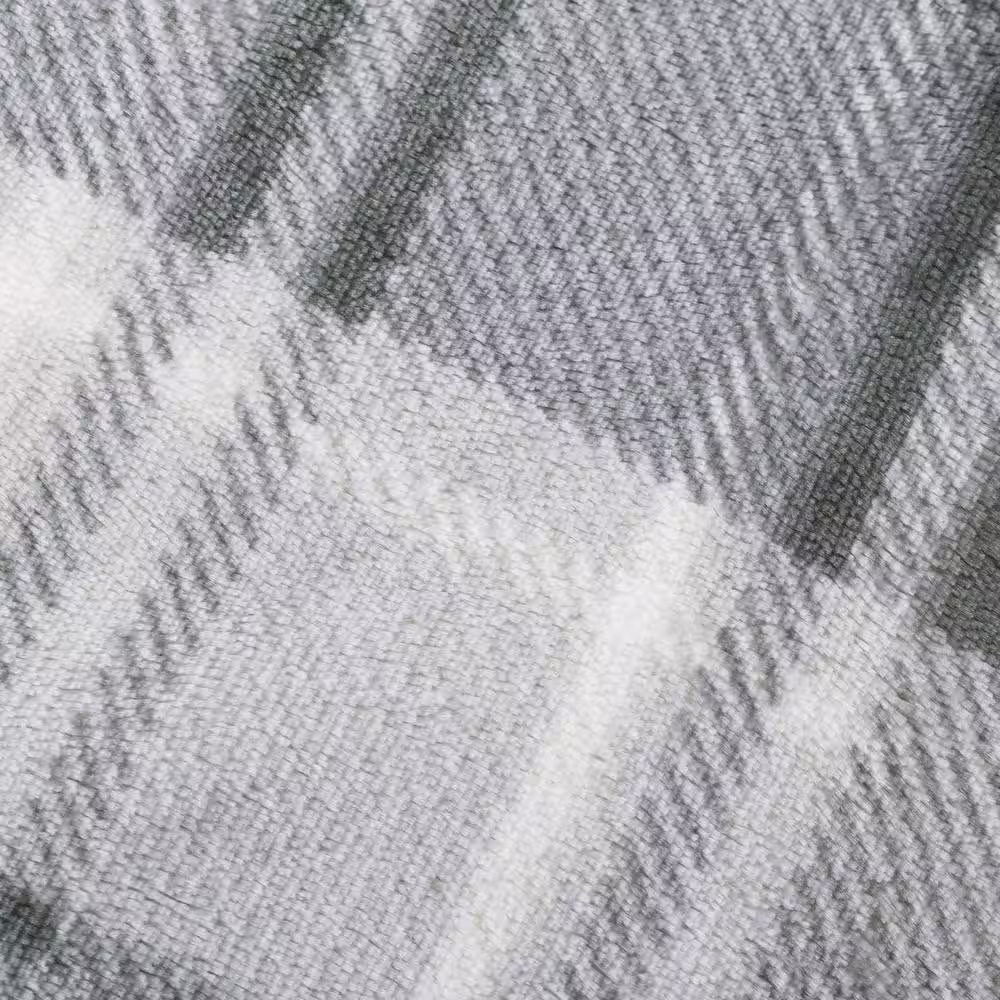None 50 in. x 60 in. Grey Plaid Flannel Sherpa Throw Blanket (2-Pack)