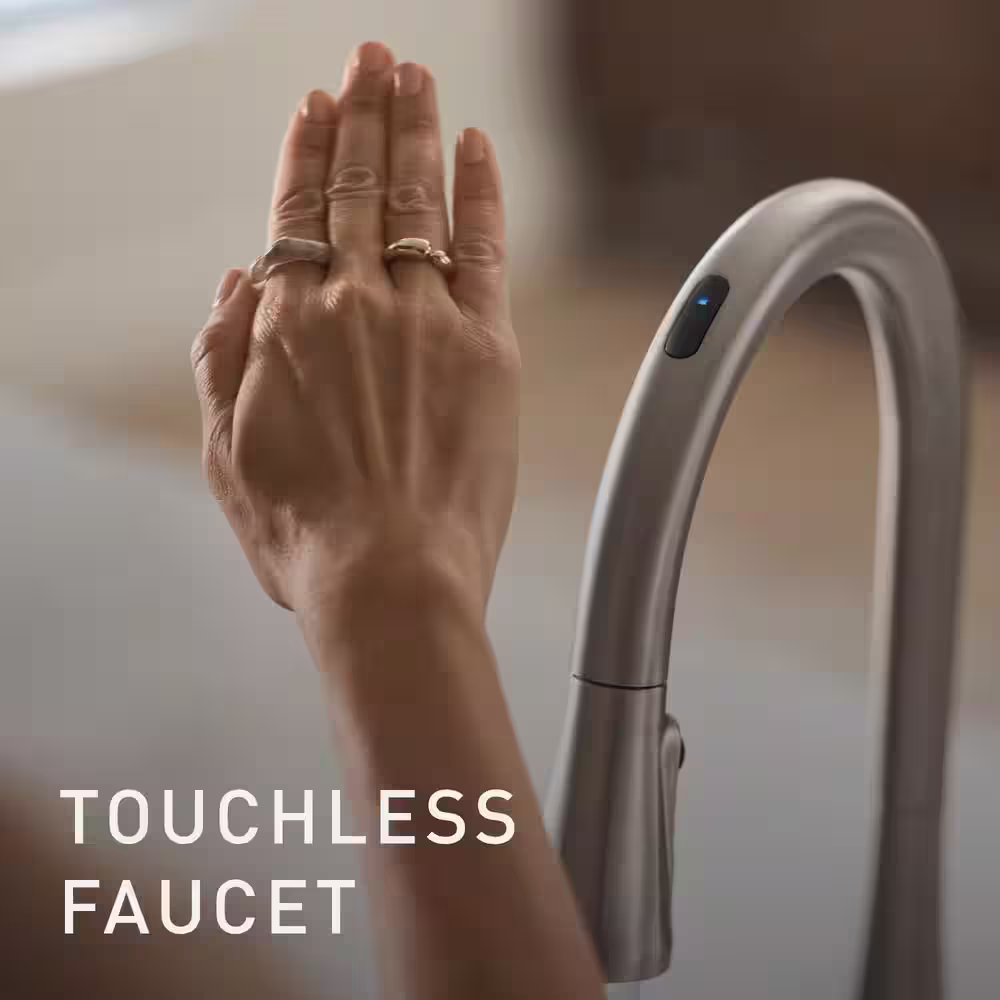 MOEN Sleek Single-Handle Smart Touchless Pull Down Sprayer Kitchen Faucet with Voice Control and Power Clean in Stainless